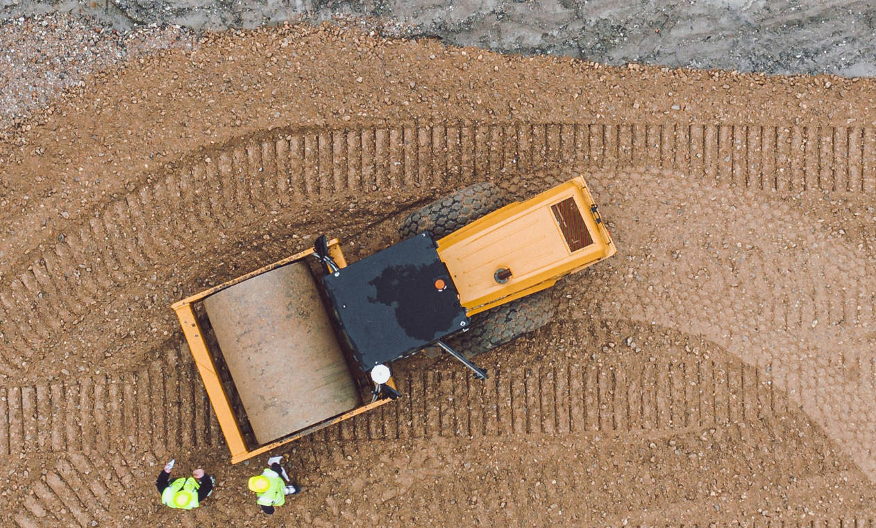 Constuction site with yellow roller